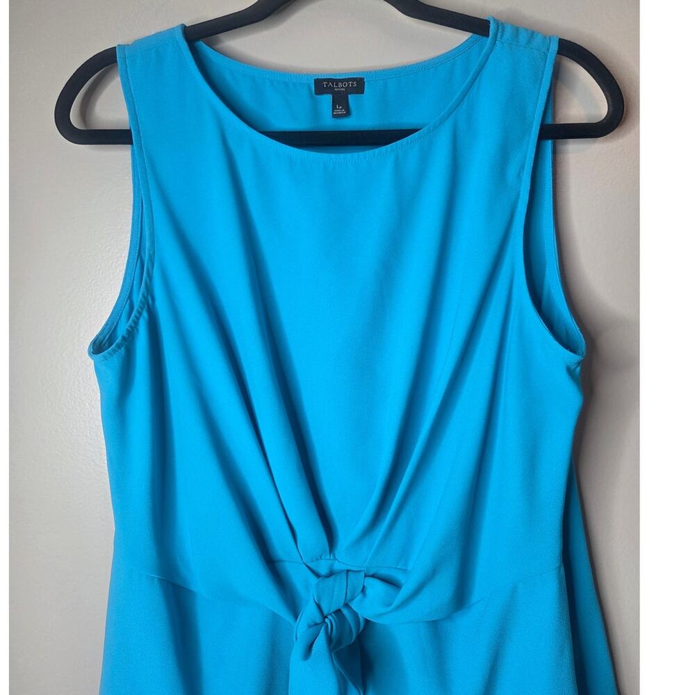 Talbots Petites Womens Size Large Electric Blue Sleeveless Tie Front Blouse